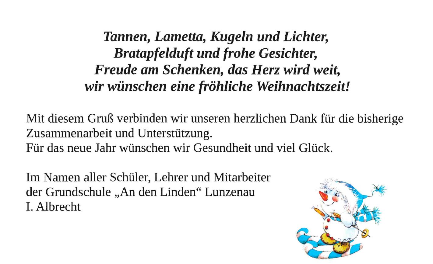 Weihnachtsgrüße Grundschule "An den Linden"